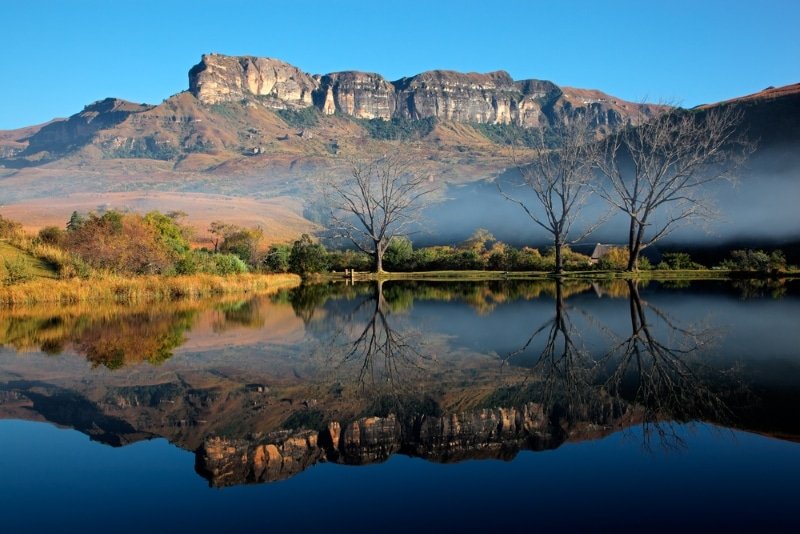 mountains and lake south africa winter in the sun