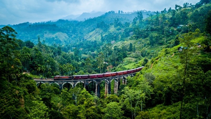 9 arch bridge train in the middle of the jungle sri lanka