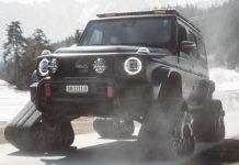 The Mercedes-Benz G500 opts for tracks to face the snow